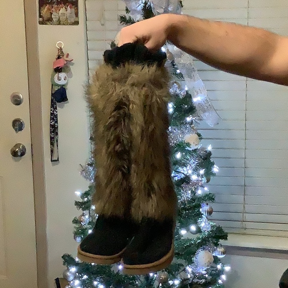 PINK Victoria's Secret Black and Brown Winter Boots